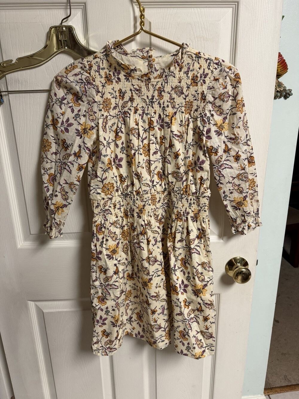 Janie And Jack Floral Prairie Smocked Long Sleeve Dress Size 14 28x31 Stretch